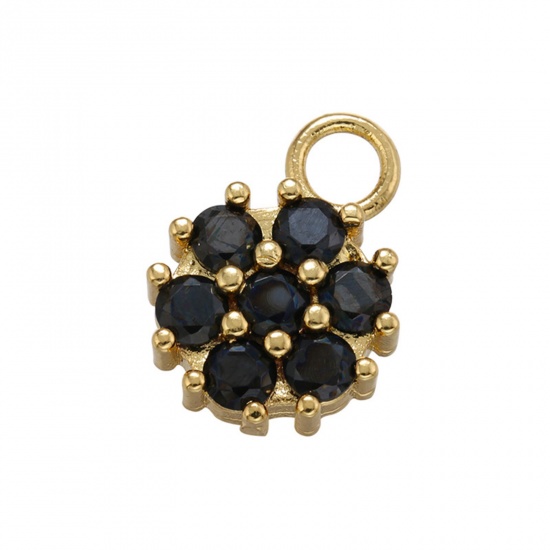 Picture of 1 Piece Brass Charms Gold Plated Flower Black Cubic Zirconia 14.5mm x 11mm                                                                                                                                                                                    