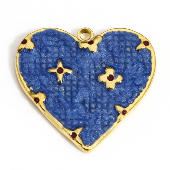 Picture of 1 Piece 304 Stainless Steel Galaxy Charms Gold Plated Blue Heart Star Enamel