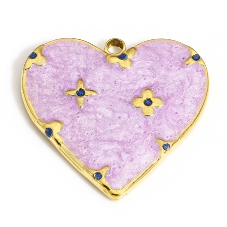 Picture of 1 Piece 304 Stainless Steel Galaxy Charms Gold Plated Purple Heart Star Enamel