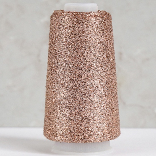 Picture of 1 Roll Polyester Fine Gold Silver Metallic Knitted Crochet Sewing Thread Yarn Partner Yarn For Needlework Rose Gold