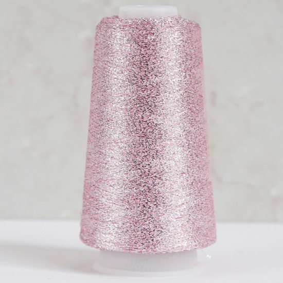 Picture of 1 Roll Polyester Fine Gold Silver Metallic Knitted Crochet Sewing Thread Yarn Partner Yarn For Needlework Light Pink