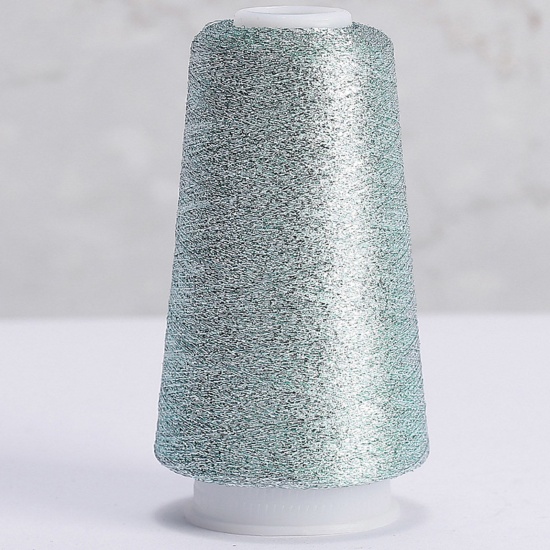 Picture of 1 Roll Polyester Fine Gold Silver Metallic Knitted Crochet Sewing Thread Yarn Partner Yarn For Needlework Light Blue