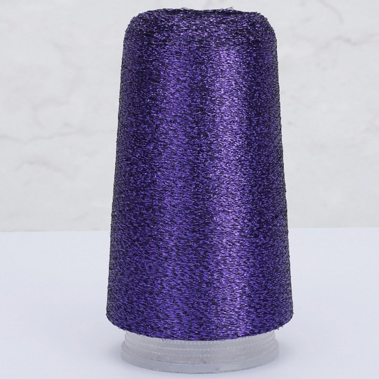 Picture of 1 Roll Polyester Fine Gold Silver Metallic Knitted Crochet Sewing Thread Yarn Partner Yarn For Needlework Dark Purple