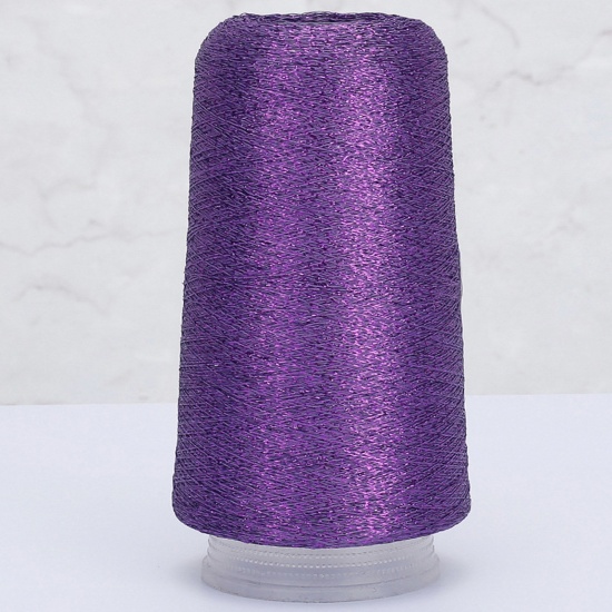 Picture of 1 Roll Polyester Fine Gold Silver Metallic Knitted Crochet Sewing Thread Yarn Partner Yarn For Needlework Purple