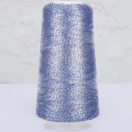 Picture of 1 Roll Polyester Fine Gold Silver Metallic Knitted Crochet Sewing Thread Yarn Partner Yarn For Needlework Blue