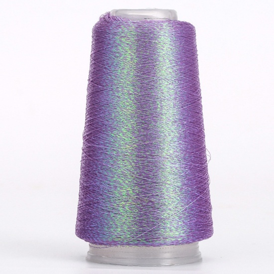 Picture of 1 Roll Polyester Fine Gold Silver Metallic Knitted Crochet Sewing Thread Yarn Partner Yarn For Needlework Purple