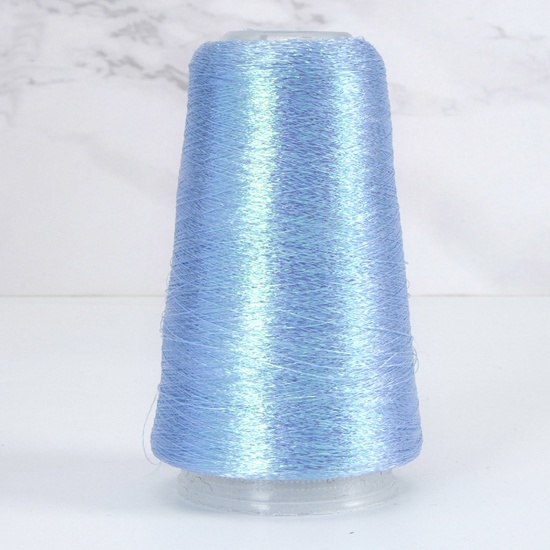 Picture of 1 Roll Polyester Fine Gold Silver Metallic Knitted Crochet Sewing Thread Yarn Partner Yarn For Needlework Light Blue