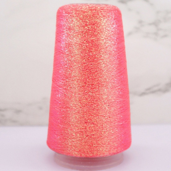 Picture of 1 Roll Polyester Fine Gold Silver Metallic Knitted Crochet Sewing Thread Yarn Partner Yarn For Needlework Pink