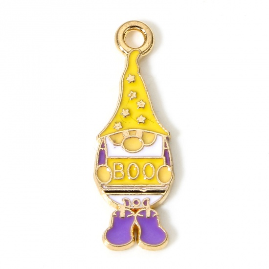 Picture of 10 PCs Zinc Based Alloy Easter Day Charms Gold Plated Pixie Elf Enamel 26mm x 9mm