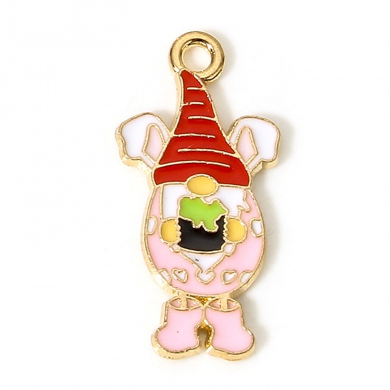 Picture of 10 PCs Zinc Based Alloy Easter Day Charms Gold Plated Pixie Elf Enamel 26mm x 13mm