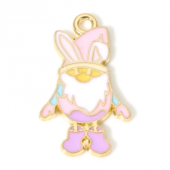 Picture of 10 PCs Zinc Based Alloy Easter Day Charms Gold Plated Pixie Elf Enamel 26mm x 15mm