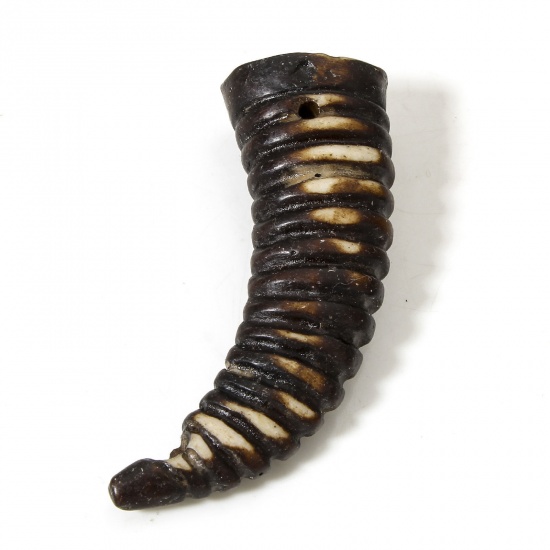 Immagine di 5 Pz Resina Stile Bohemien Ciondoli Forma di Corno Marrone Scuro 6cm x 2.3cm