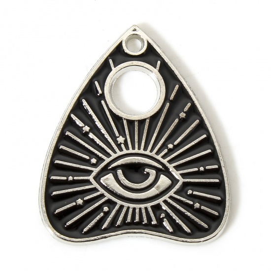 Picture of 10 PCs Zinc Based Alloy Religious Charms Silver Tone Black Ouija Board Eye of Providence/ All-seeing Eye Enamel 25.5mm x 21.5mm