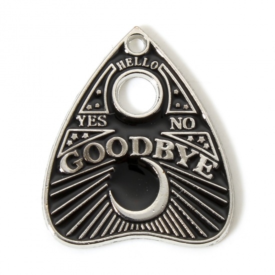 Picture of 10 PCs Zinc Based Alloy Religious Charms Silver Tone Black Ouija Board Moon Enamel 25mm x 21.5mm