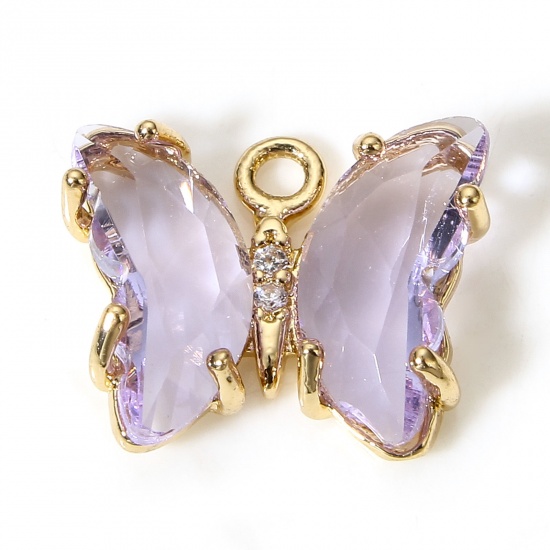 Picture of 5 PCs Brass & Glass Insect Charms Gold Plated Mauve Butterfly Animal 12mm x 10mm                                                                                                                                                                              