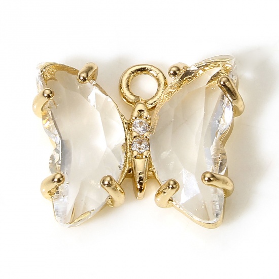 Immagine di 5 Pz Ottone + Vetro Insetto Charms Oro Placcato Trasparente Farfalla 12mm x 10mm                                                                                                                                                                              