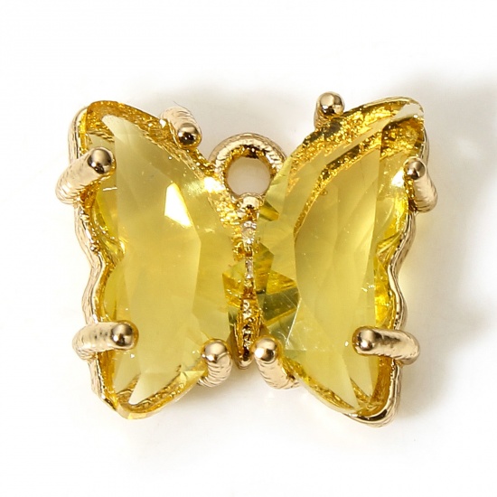 Picture of 5 PCs Brass & Glass Insect Charms Gold Plated Yellow Butterfly Animal 12mm x 10mm                                                                                                                                                                             