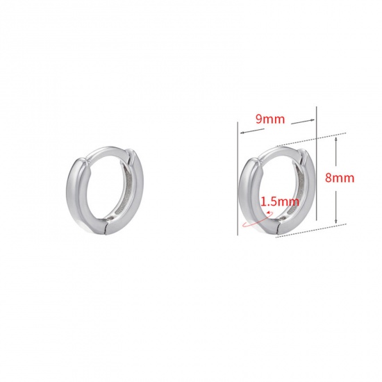 Picture of 1 Pair Brass Simple Hoop Earrings Platinum Plated 9mm x 8mm                                                                                                                                                                                                   