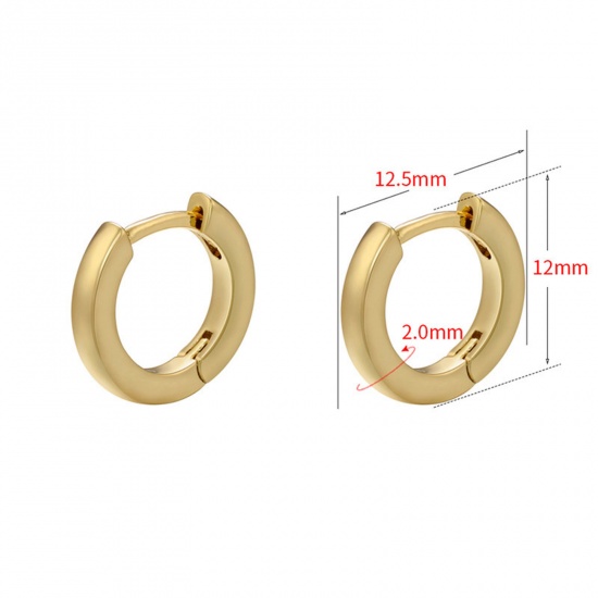 Picture of 1 Pair Brass Simple Hoop Earrings Gold Plated 12.5mm x 12mm                                                                                                                                                                                                   