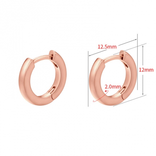 Picture of 1 Pair Brass Simple Hoop Earrings Rose Gold 12.5mm x 12mm                                                                                                                                                                                                     