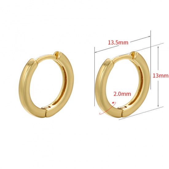 Picture of 1 Pair Brass Simple Hoop Earrings Gold Plated 13.5mm x 13mm                                                                                                                                                                                                   
