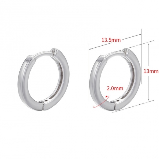 Picture of 1 Pair Brass Simple Hoop Earrings Platinum Plated 13.5mm x 13mm                                                                                                                                                                                               