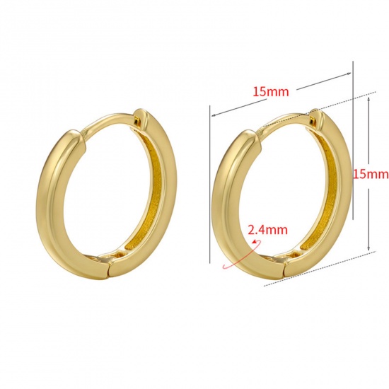 Picture of 1 Pair Brass Simple Hoop Earrings Gold Plated 15mm x 15mm                                                                                                                                                                                                     