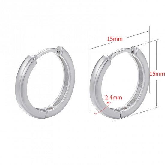 Picture of 1 Pair Brass Simple Hoop Earrings Platinum Plated 15mm x 15mm                                                                                                                                                                                                 