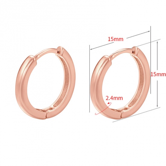 Picture of 1 Pair Brass Simple Hoop Earrings Rose Gold 15mm x 15mm                                                                                                                                                                                                       