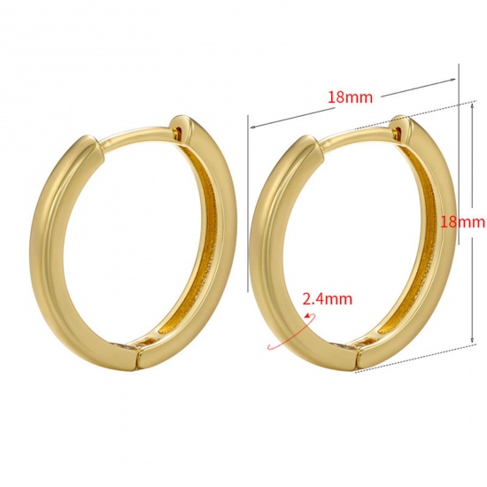 Picture of 1 Pair Brass Simple Hoop Earrings Gold Plated 18mm x 18mm                                                                                                                                                                                                     