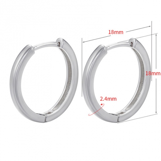 Picture of 1 Pair Brass Simple Hoop Earrings Platinum Plated 18mm x 18mm                                                                                                                                                                                                 