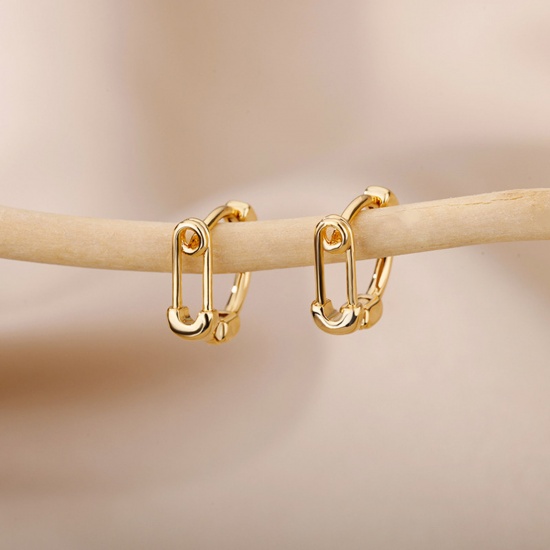 Picture of 1 Pair Brass Ins Style Hoop Earrings Gold Plated Pin 8mm                                                                                                                                                                                                      