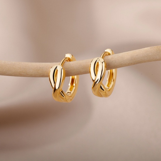 Picture of 1 Pair Brass Ins Style Hoop Earrings Gold Plated Infinity Symbol 8mm                                                                                                                                                                                          