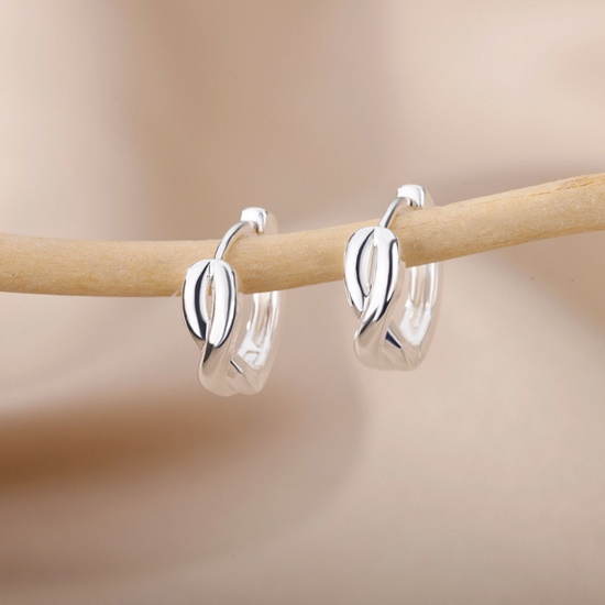 Picture of 1 Pair Brass Ins Style Hoop Earrings Platinum Plated Infinity Symbol 8mm                                                                                                                                                                                      