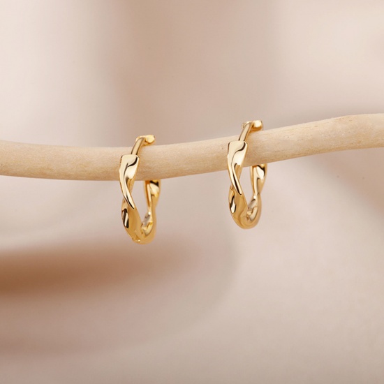 Picture of 1 Pair Brass Ins Style Hoop Earrings Gold Plated Twist 8mm                                                                                                                                                                                                    