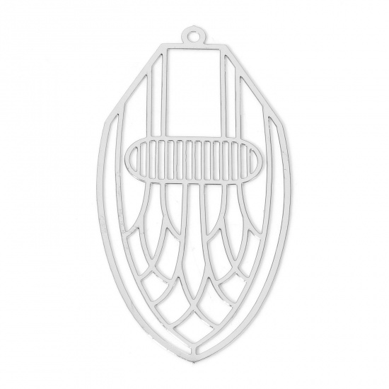 Image de 10 Pcs Pendentifs Estampe en Filigrane en Alliage de Fer Argent Mat 5cm x 2.6cm