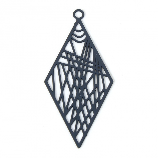 Image de 20 Pcs Pendentifs Estampe en Filigrane en Alliage de Fer Gris Losange Laqué 3.3cm x 1.6cm