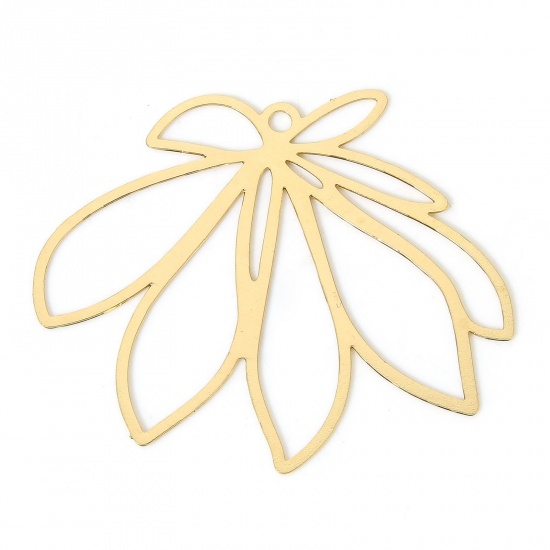 Picture of 10 PCs Iron Based Alloy Filigree Stamping Pendants KC Gold Plated Flower Leaves 3.6cm x 3cm