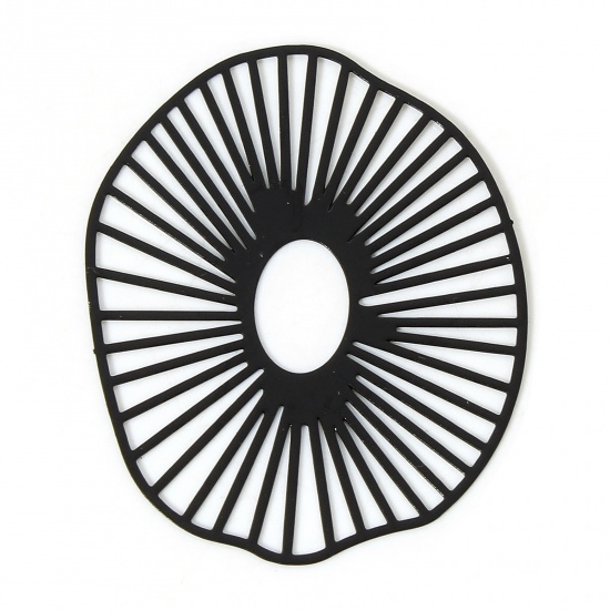 Bild von 10 Stück Eisenlegierung Filigran Stempel Verzierung Anhänger Schwarz Unregelmäßig Lotusblatt Muster Spritzlackierung, 4.2cm x 3.3cm