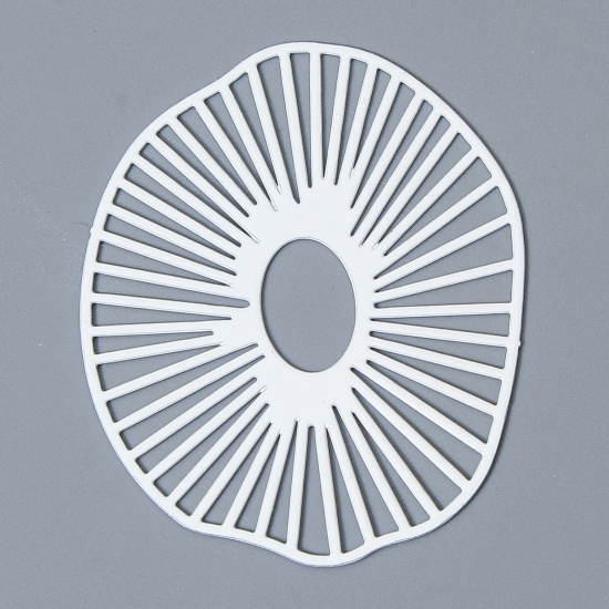 Picture of 10 PCs Iron Based Alloy Filigree Stamping Pendants White Irregular Lotus Leaf Painted 4.2cm x 3.3cm