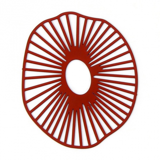Immagine di 10 Pz Lega di Ferro Filigree Stamping Ciondoli Accessori Irregolare Rosso Foglia di Loto Disegno Pittura 4.2cm x 3.3cm