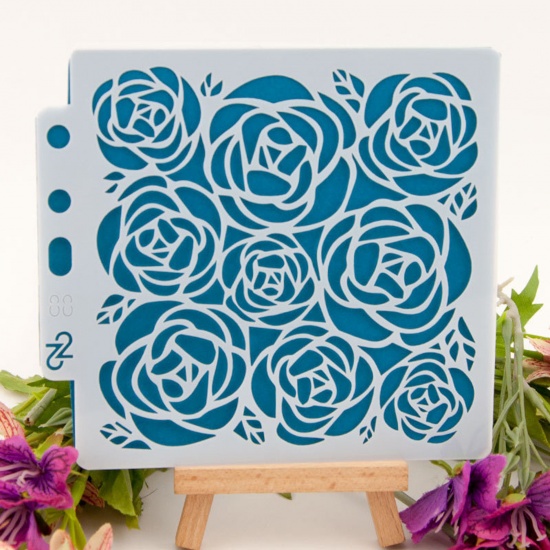 Picture of 2 PCs Plastic DIY Painting Templates Stencils White Flower 14.1cm x 13cm