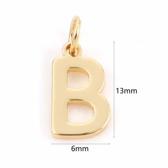 Picture of 2 PCs Brass Charms 18K Real Gold Plated Capital Alphabet/ Letter Message " B " 13mm x 6mm