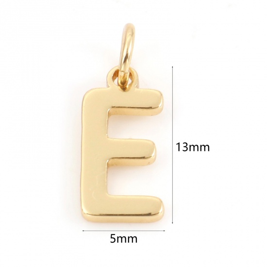 Picture of 2 PCs Brass Charms 18K Real Gold Plated Capital Alphabet/ Letter Message " E " 13mm x 5mm