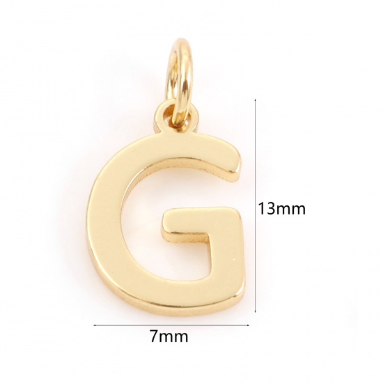 Picture of 2 PCs Brass Charms 18K Real Gold Plated Capital Alphabet/ Letter Message " G " 13mm x 7mm