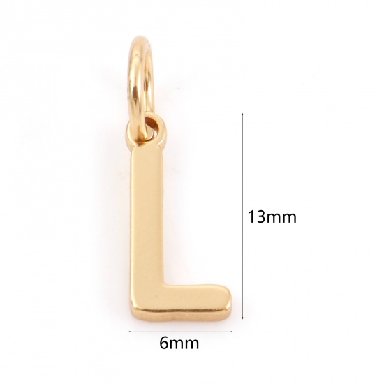 Picture of 2 PCs Brass Charms 18K Real Gold Plated Capital Alphabet/ Letter Message " L " 13mm x 5mm