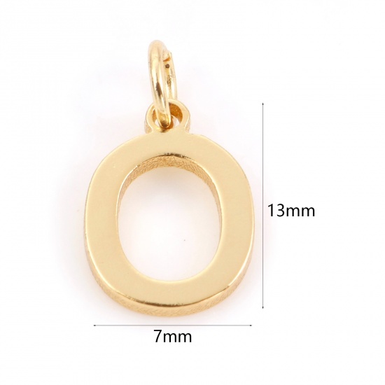 Picture of 2 PCs Brass Charms 18K Real Gold Plated Capital Alphabet/ Letter Message " O " 13mm x 7mm