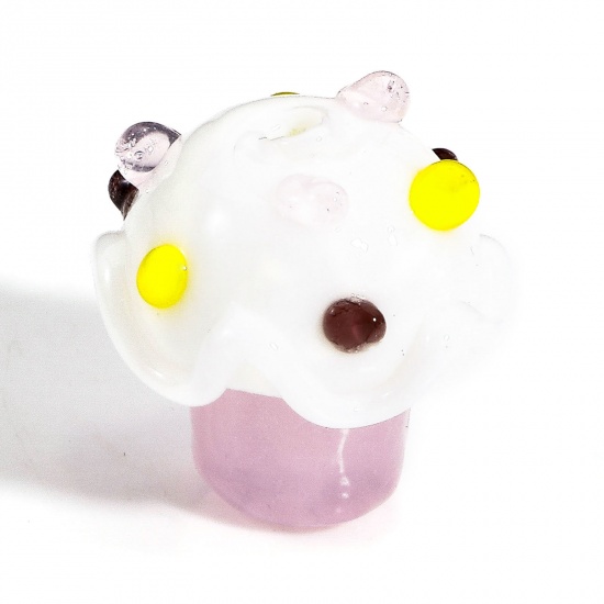 Picture of 5 PCs Lampwork Glass Beads For DIY Charm Jewelry Making Ice Cream Pink 3D About 15mm x 15mm, Hole: Approx 1.8mm