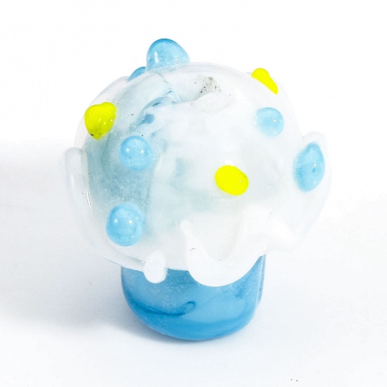 Picture of 5 PCs Lampwork Glass Beads For DIY Charm Jewelry Making Ice Cream Blue 3D About 15mm x 15mm, Hole: Approx 1.8mm
