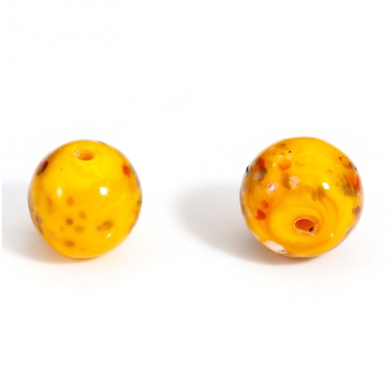 Image de 5 Pcs Perles pour DIY Fabrication de Bijoux de Pendentife en Verre au Chalumeau Rond Orange Aquarelle 10mm Dia, Trou: 1.5mm